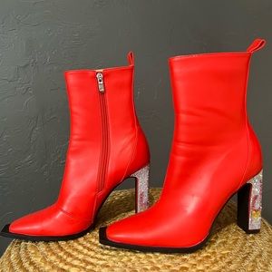 Red Booties with Crystalized Heel